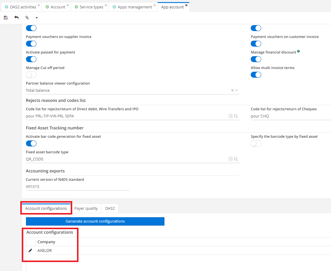 1.2 On the Accounting App page, Configuration tab, click on the Company
to access the Accounting Configuration page.